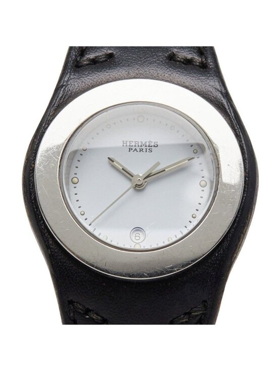 Hermes Ahne Watch White Silver Black Stainless Steel Leather main image 5